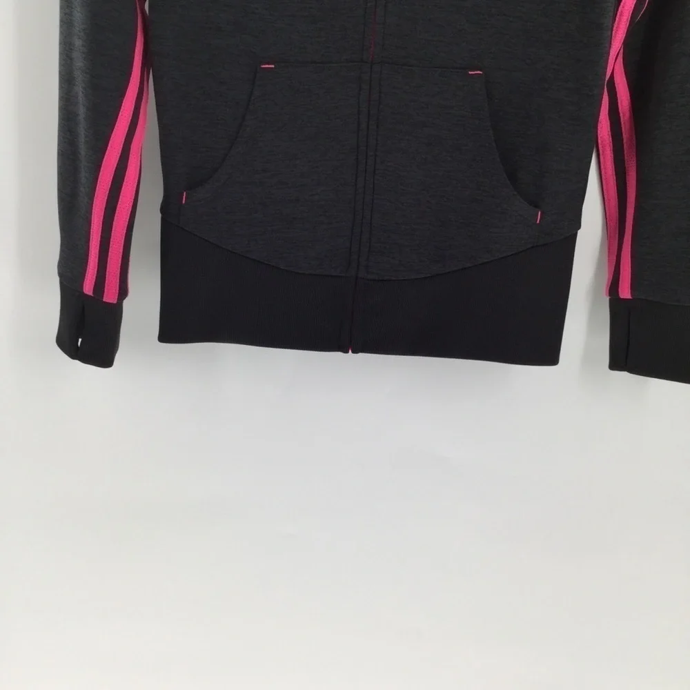 Adidas girls gray, pink &‎ black hoodie/thumb holes
